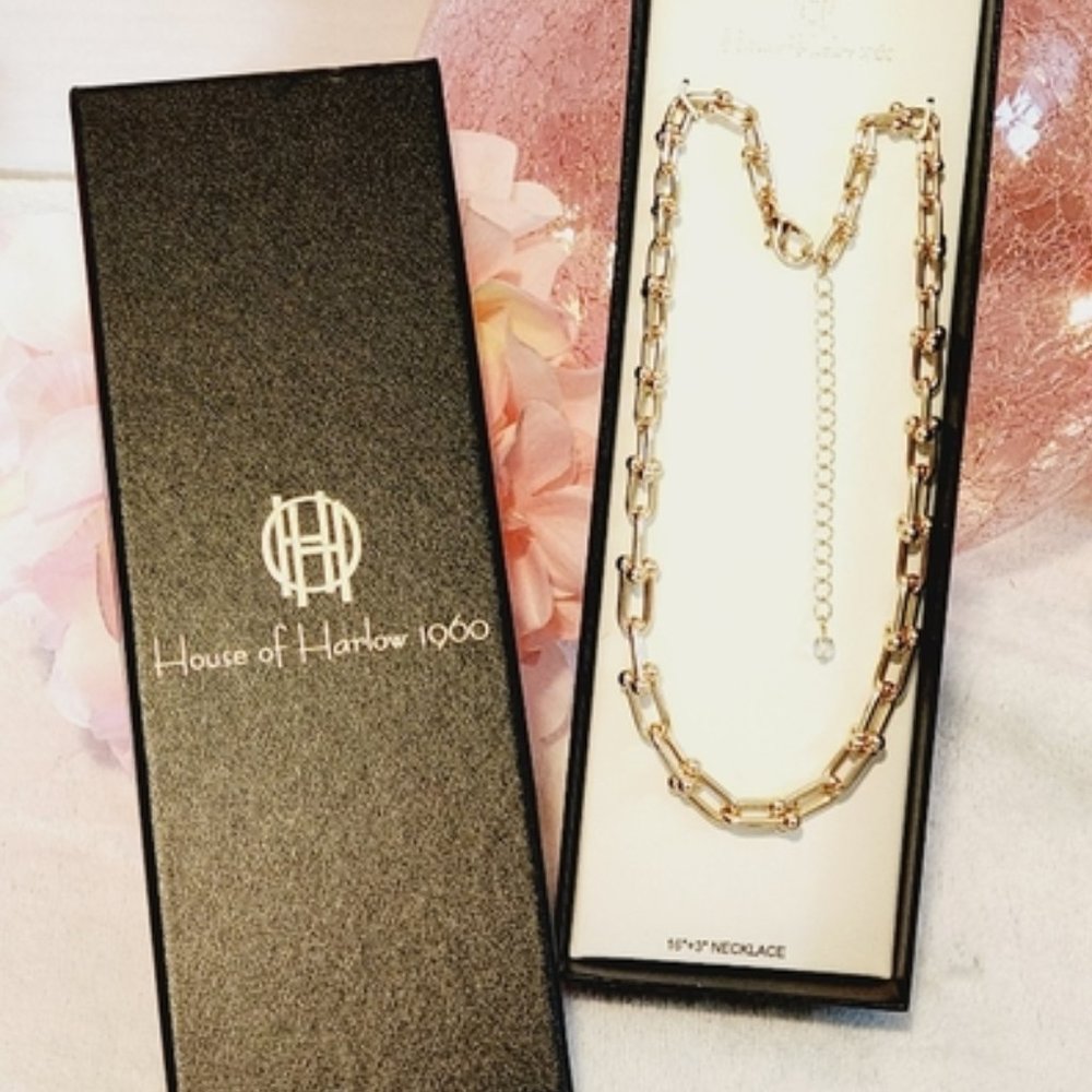 House of Harlow 1960 connecting u ball gold chain necklace - Picture 3 of 7